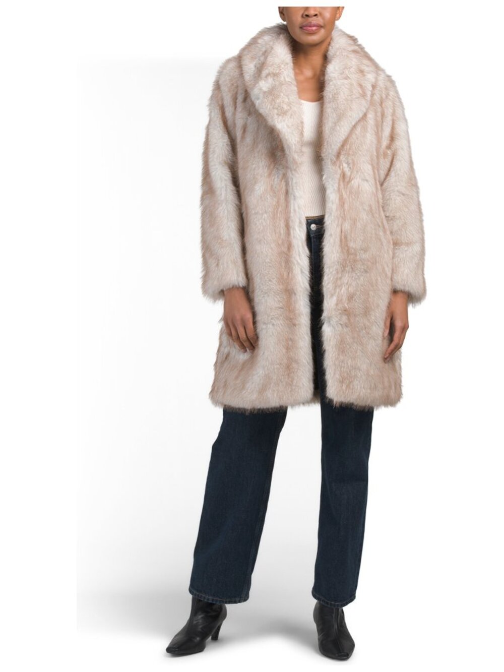 NVLT Mid Length Faux Fur Coat Oversized Collar Sand